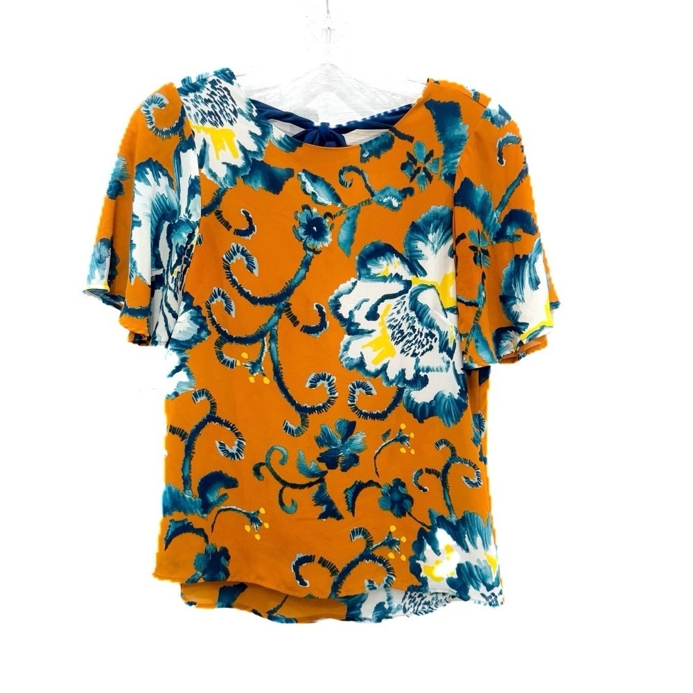 H&M mustard floral chiffon top ❤️size 4 - Picture 3 of 7